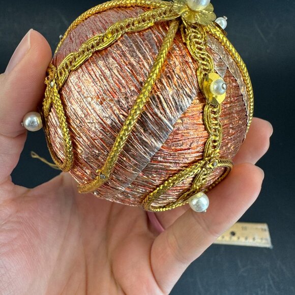 Vtg Hard Foam Round Ball Ornament Push Pin Pearls Metallic Pink Blue Gold Accent - Picture 9 of 16
